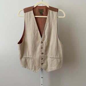 Structure M Minimalist Old Money Academia Equestrian Beige Linen Waistcoat Vest